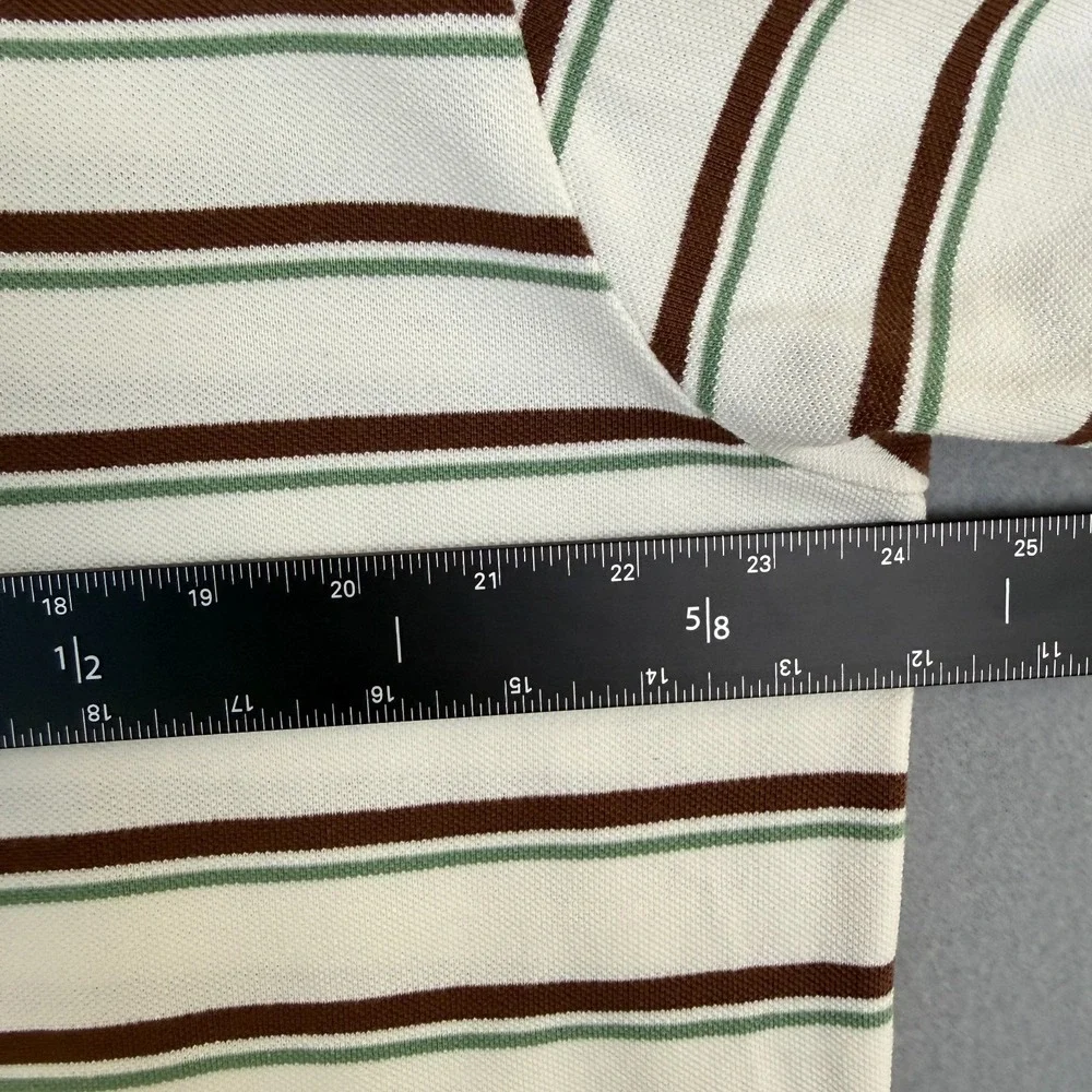 Polo Ralph Lauren Men's XL Striped Cotton Pique Polo Shirt White Brown Green